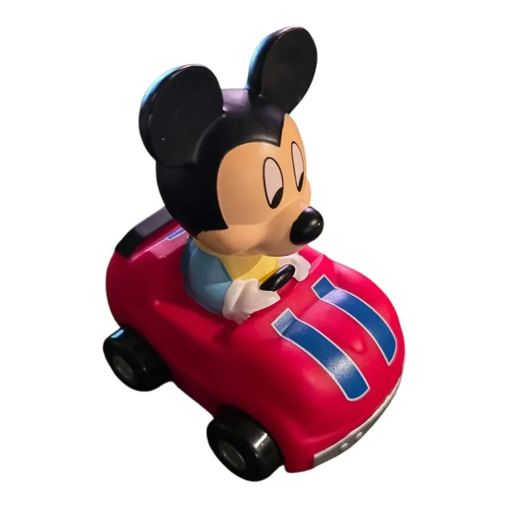 Disney Parks Mickey Mouse Rolling Toy Car Plastic Small Red 3.25in x 4.25in